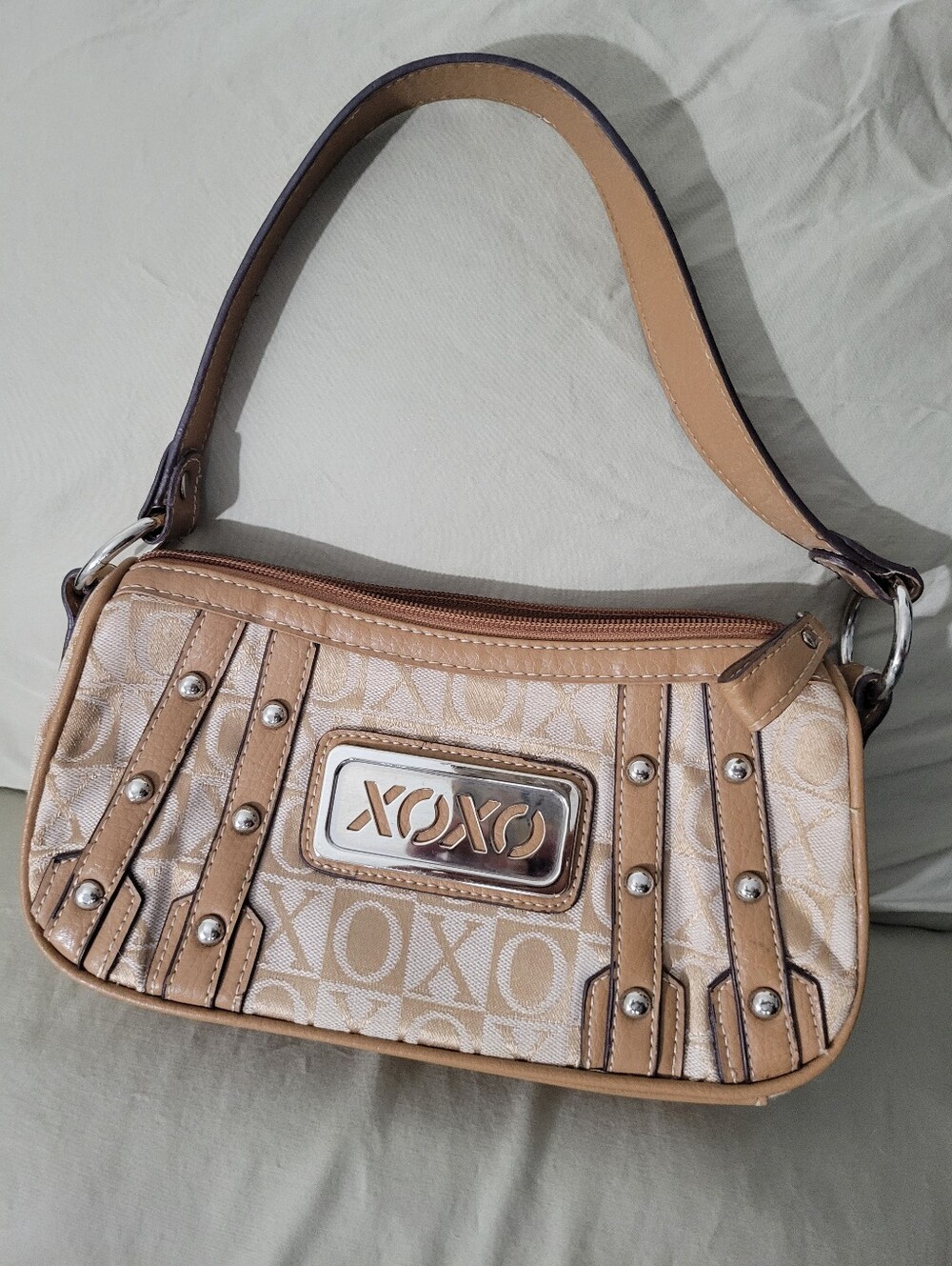 XOXO Tan Logo Shoulder Bag with Stud Details